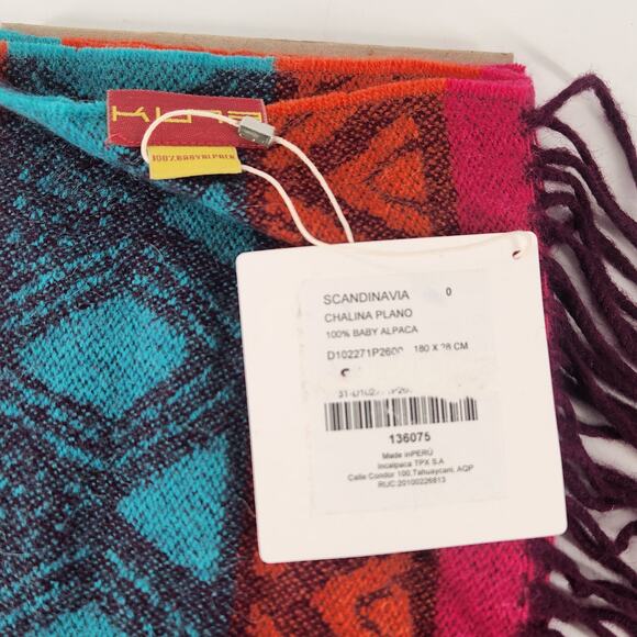 KUNA Scandinavia Chalina Plano 100% Baby Alpaca Fringe Wrap Scarf Geometric Luxe - Picture 2 of 2